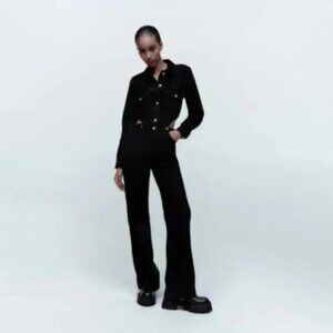 NWT Zara black full length denim jumpsuit with cut outs at waist, XS